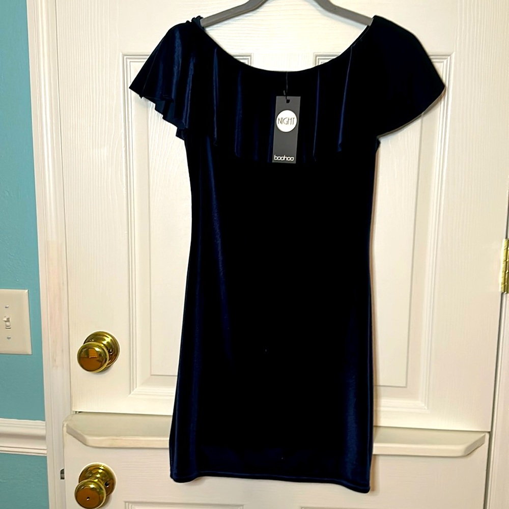 SOLD Boohoo Velvet Off Shoulder Dress